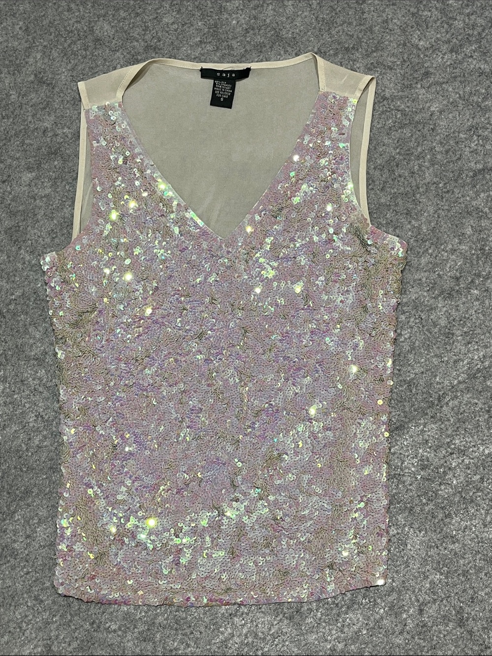 Saja Silk Iridescent Sequin V-Neck Mermaid Tank Top